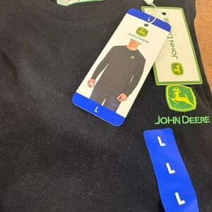 John Deere L Black Shirt with embroidered Green Logo NWT